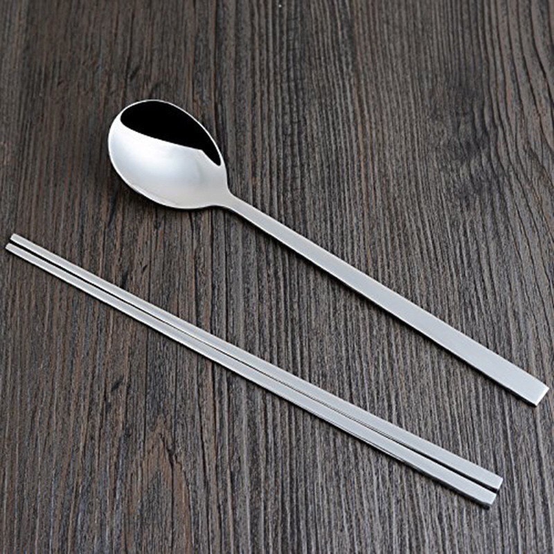 Bộ muỗng đũa inox 304 không hoa văn kiểu Hàn Quốc 23cm