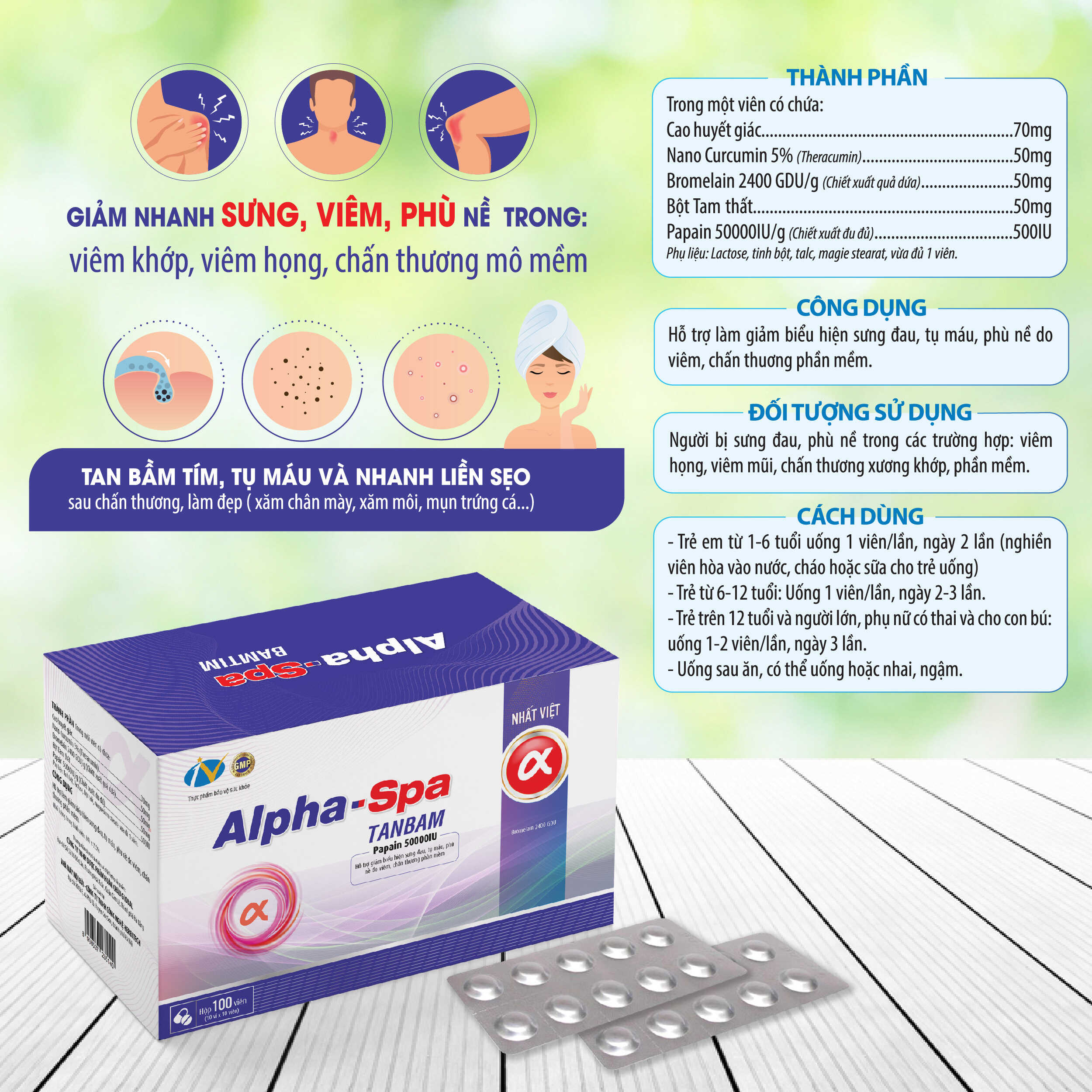 Viên uống tan bầm giảm sưng Alpha Spa Tanbam - 100 viên