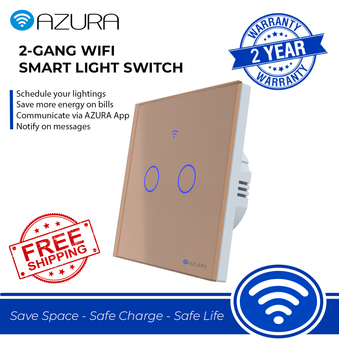 Công tắc điện Wifi 2 kênh mặt vuông AZURA - Hàng chính hãng