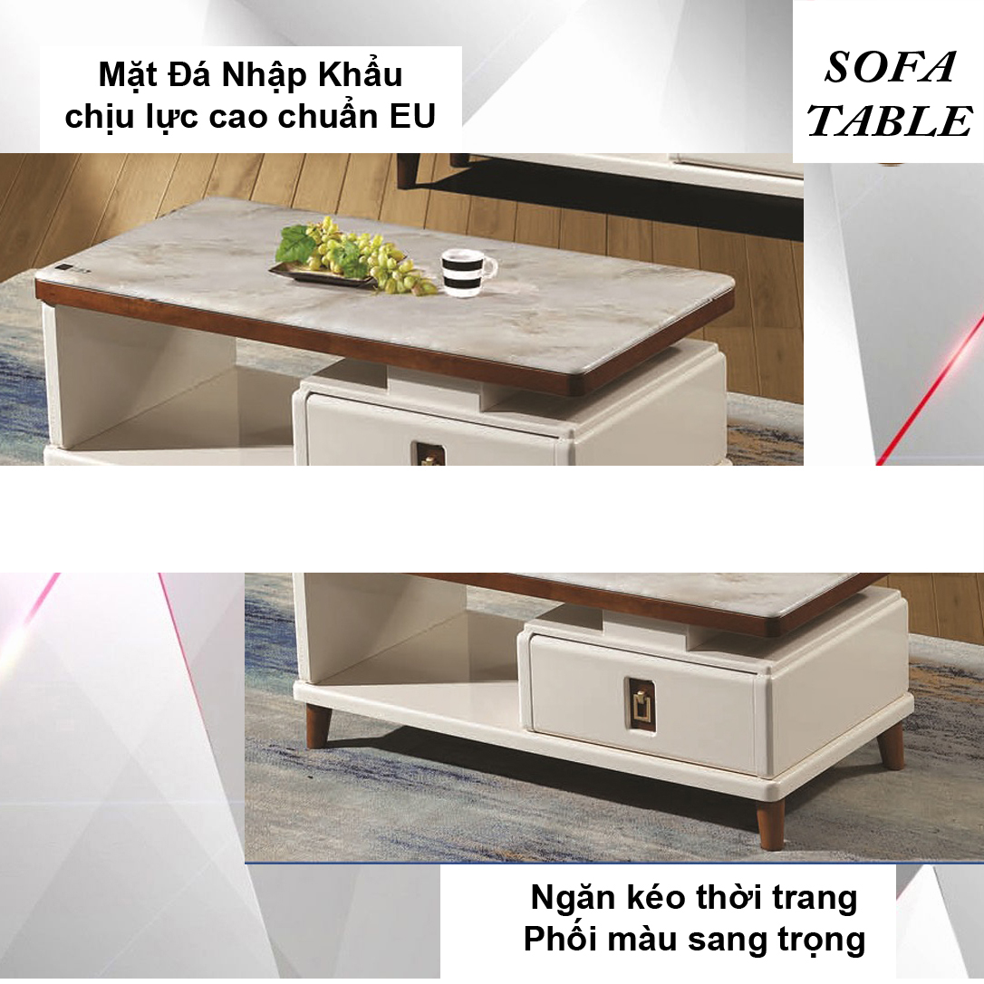 Bàn Sofa Mặt Đá Size 1.3m / 1 Ngăn Kéo / Dòng Cao Cấp - Hàng Nhập Khẩu AZP-T241-13