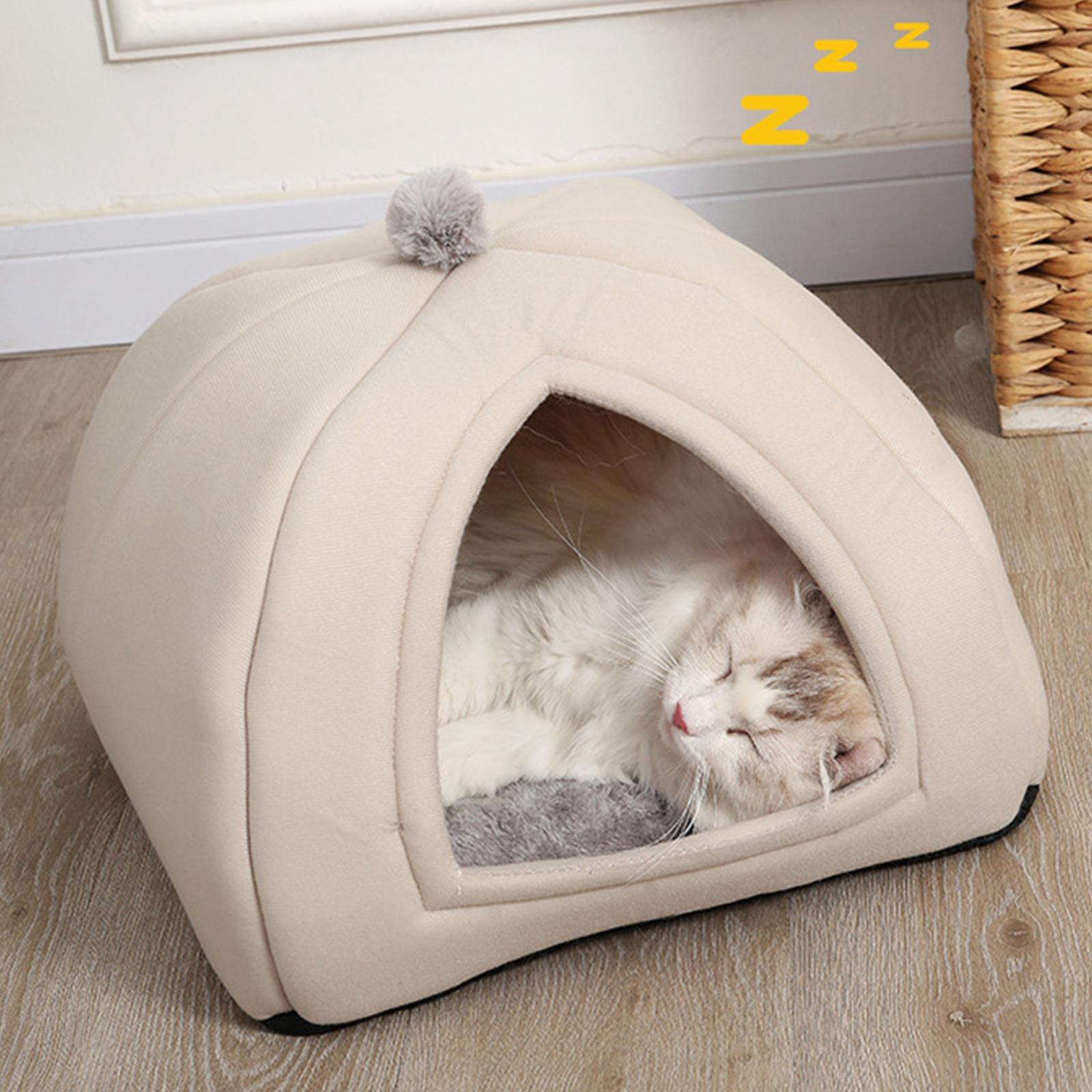 Plush Cave Pet Bed Dog Tent Hut Cozy Removable Washable Pad Cat Warm House for Kitten Sleeping Rabbit+Plush Cave Pet Bed Dog Tent Hut Cozy Removable W