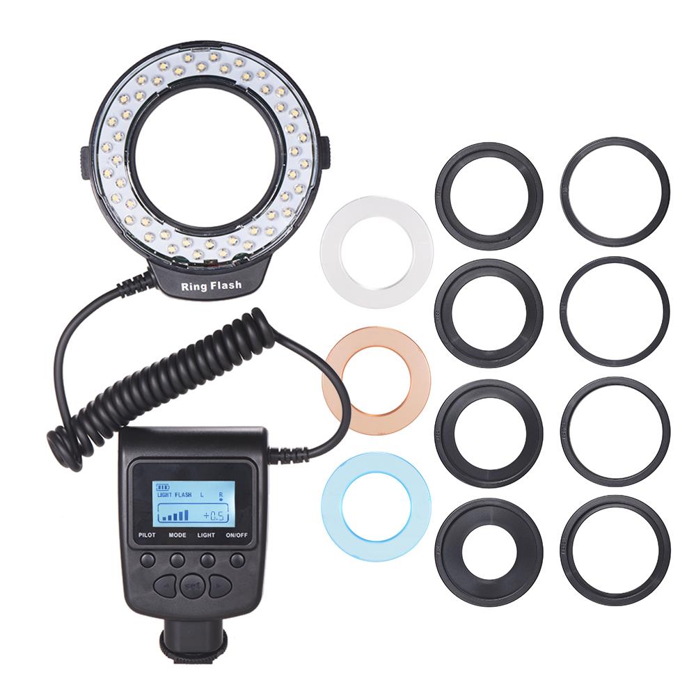 Đèn LED vòng HD-130 Macro màn hình LCD 3000-15000K điều khiển nguồn GN46 với 3 bộ khuếch tán flash 8 vòng điều hợp