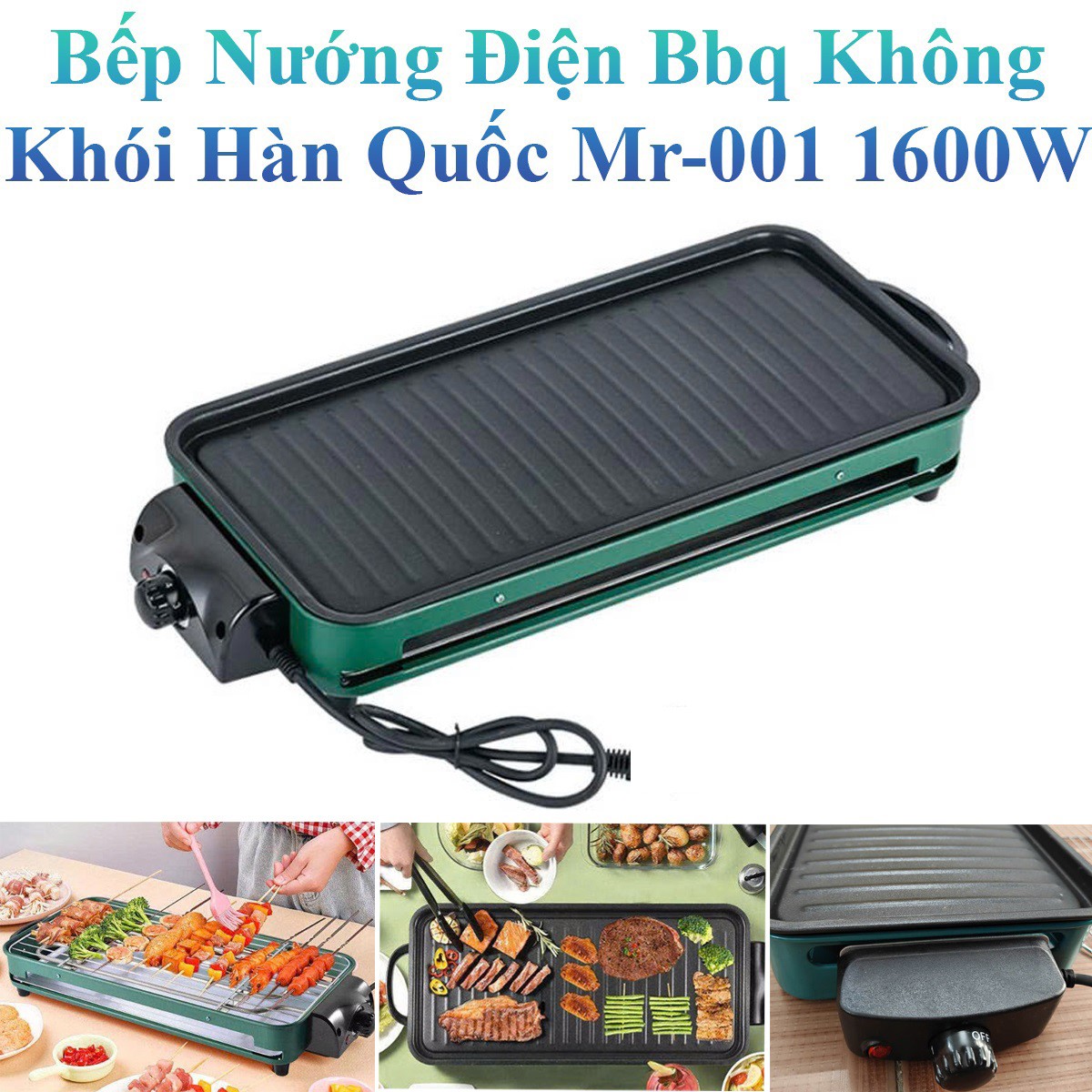 Bếp Nướng Điện Bbq Không Khói Hàn Quốc Mr-001 1600W Kèm Vỉ Nướng Và Khay Nướng