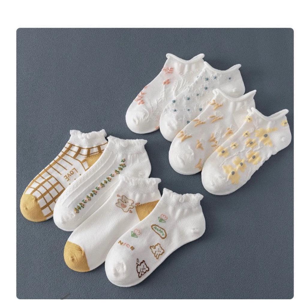 Tất vớ nữ cổ ngắn dễ thương cotton hình hoa màu vàng mỏng thoáng Urbanize - Chọn ngẫu nhiên