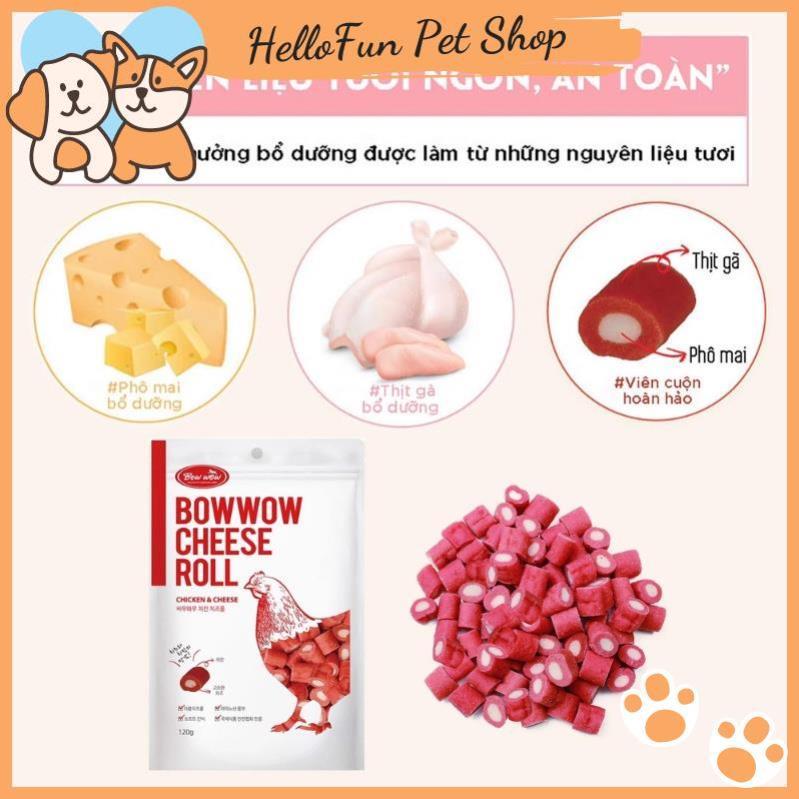 Phomai cuộn cá hồi, Phomai cuộn thịt gà Bowwow - Đồ thưởng cho chó mèo (Gói 120g