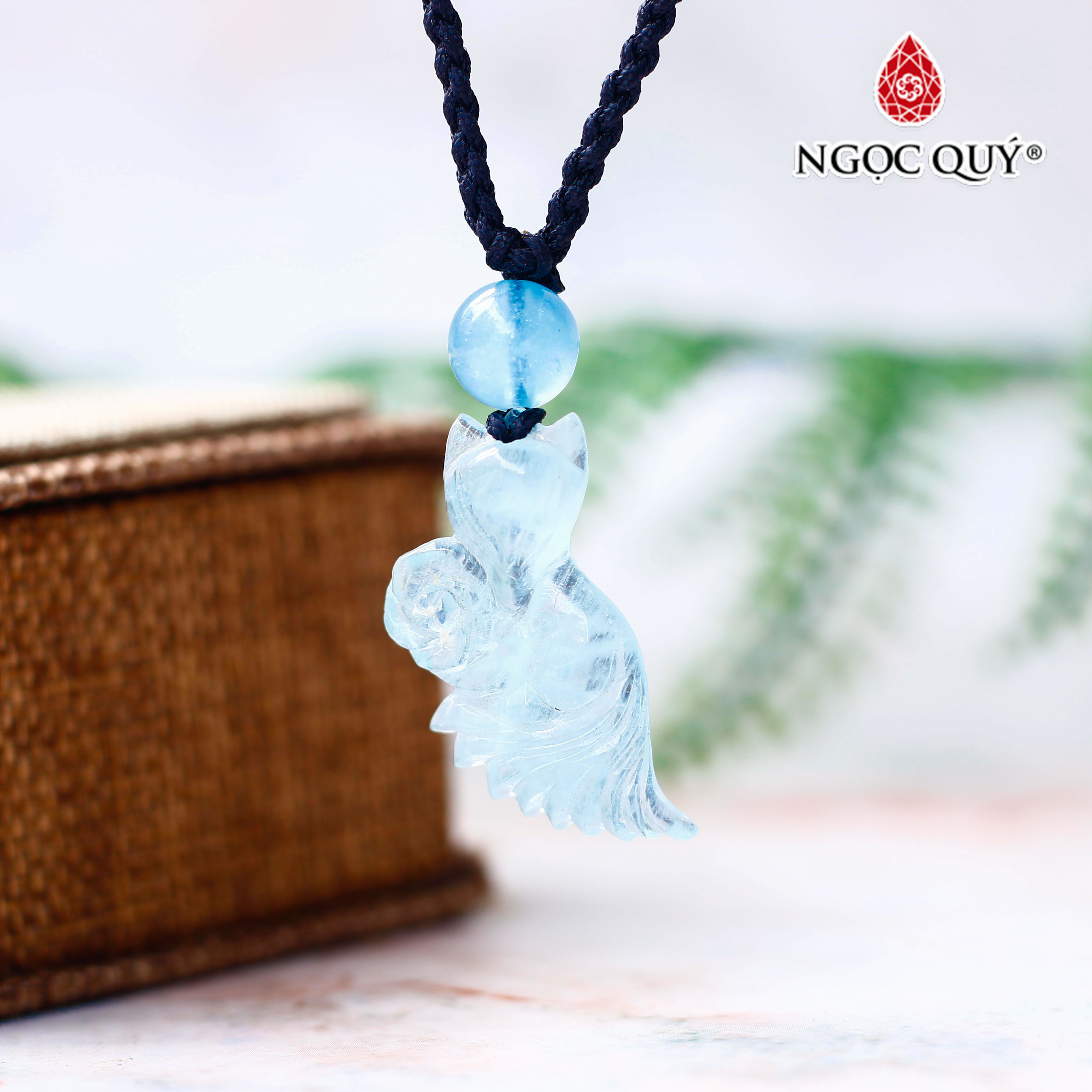 Mặt dây chuyền hồ ly 9 đuôi đá aquamarine hải lam ngọc - Ngọc Quý Gemstone