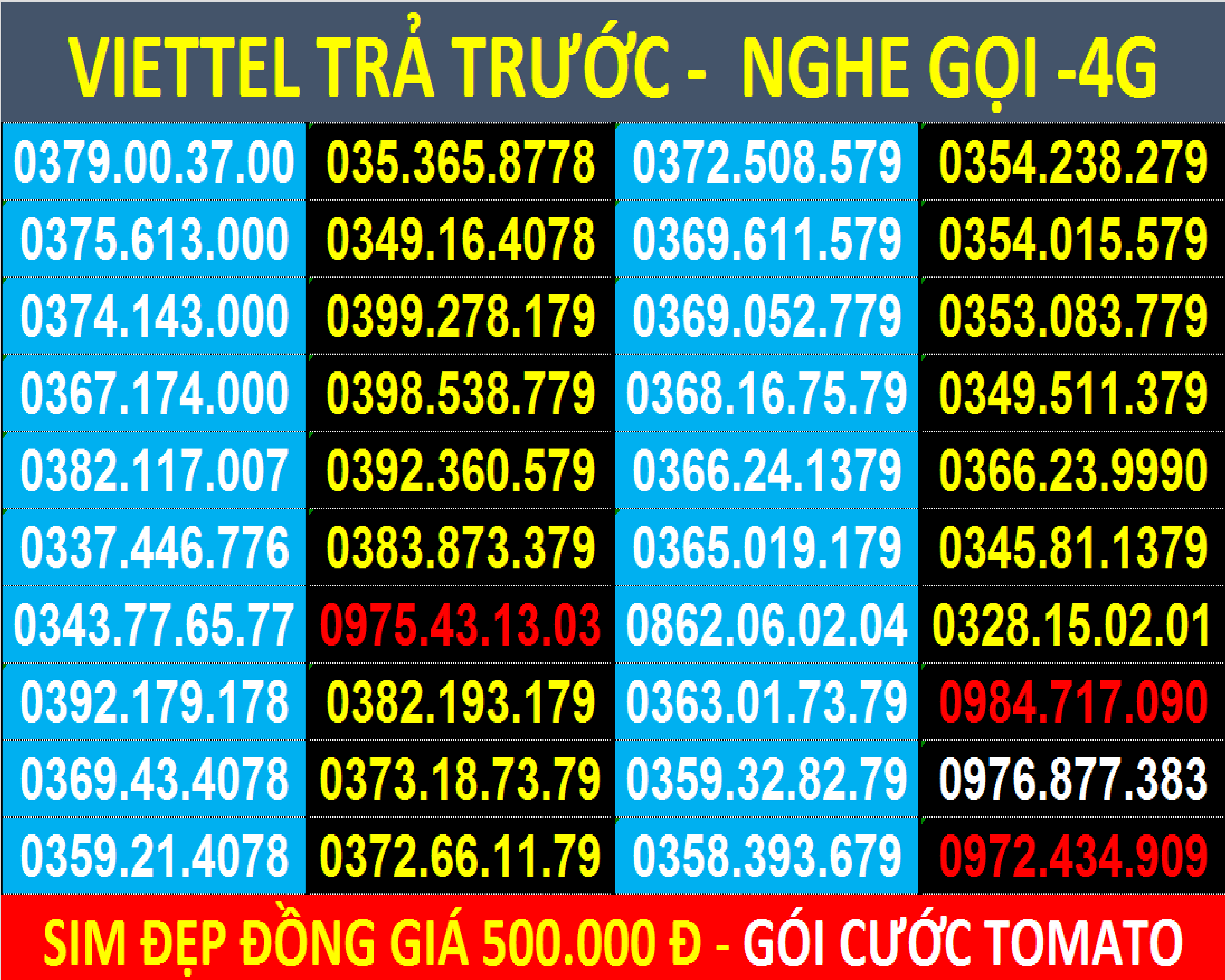 SIM 09 VIETTEL TRẢ TRƯỚC - Đăng ký chính chủ, Được Chọn số - Sim Nghe Gọi, 4 G đồng giá 500.000đ - Hàng Chính Hãng