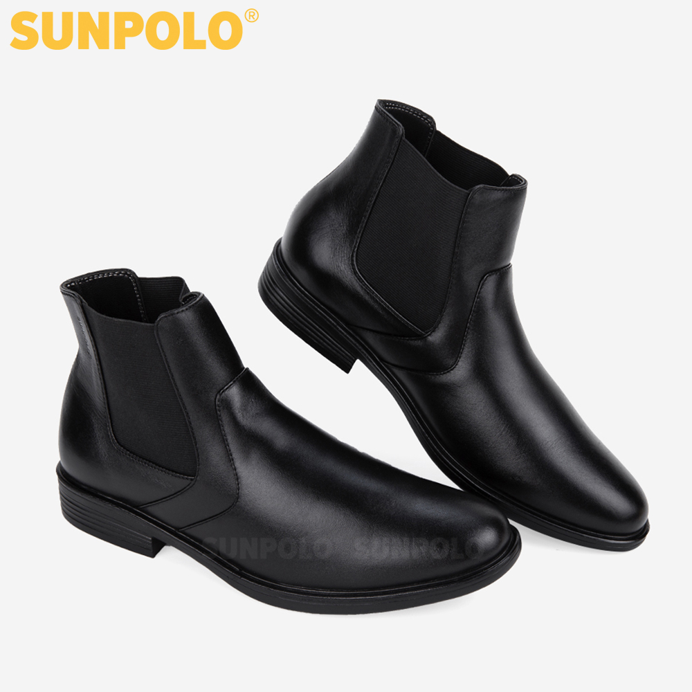 Giày Boots Nam Cổ Cao Da Bò SUNPOLO BOOT01 (Đen)