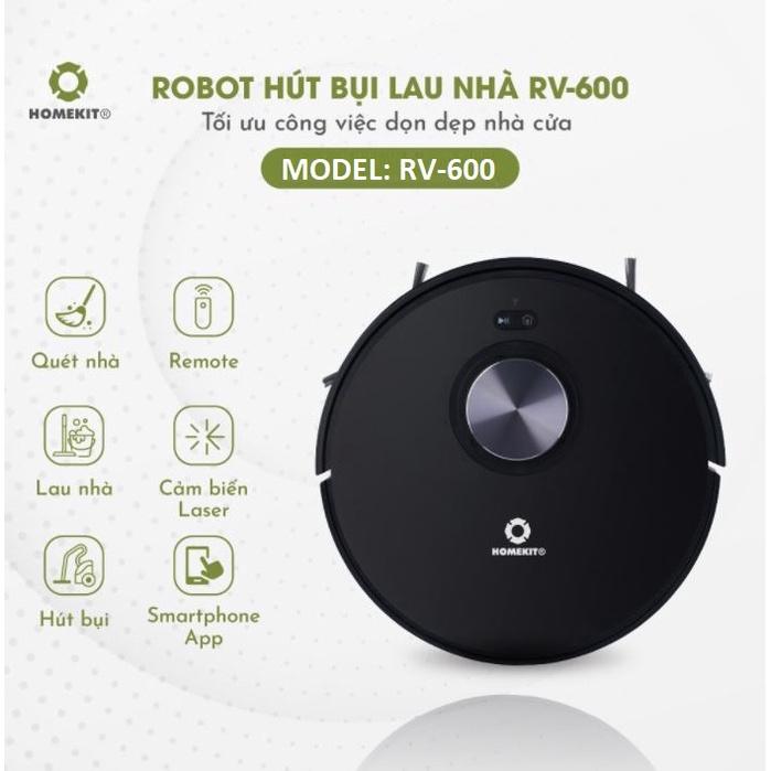 Robot hút bụi lau nhà HOMEKIT RV-600 5 tính năng, điều khiển từ xa qua remote và app điện thoại Tuya Smart - Hàng chính hãng