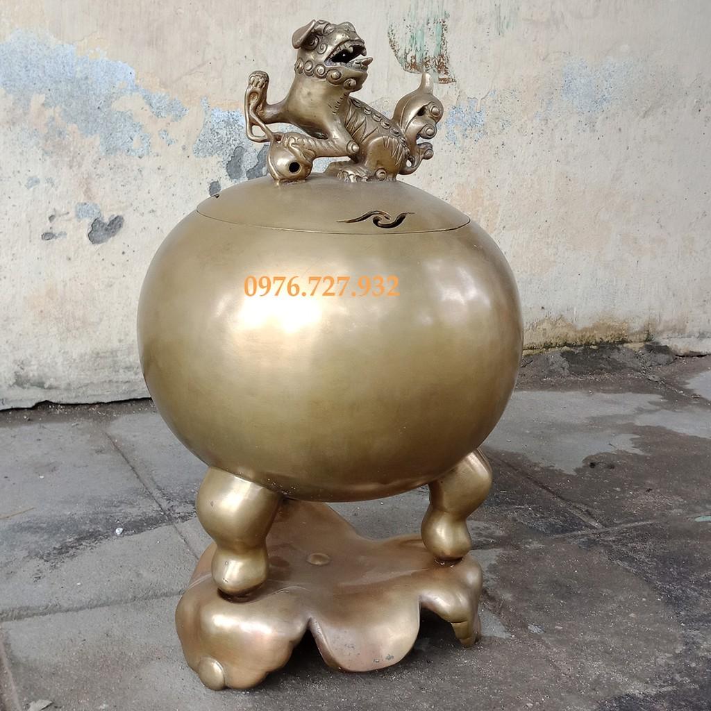 Đỉnh bóng độc nghê, đỉnh chân guột 50cm, đồ đồng trang trí, đỉnh đồng xông trầm