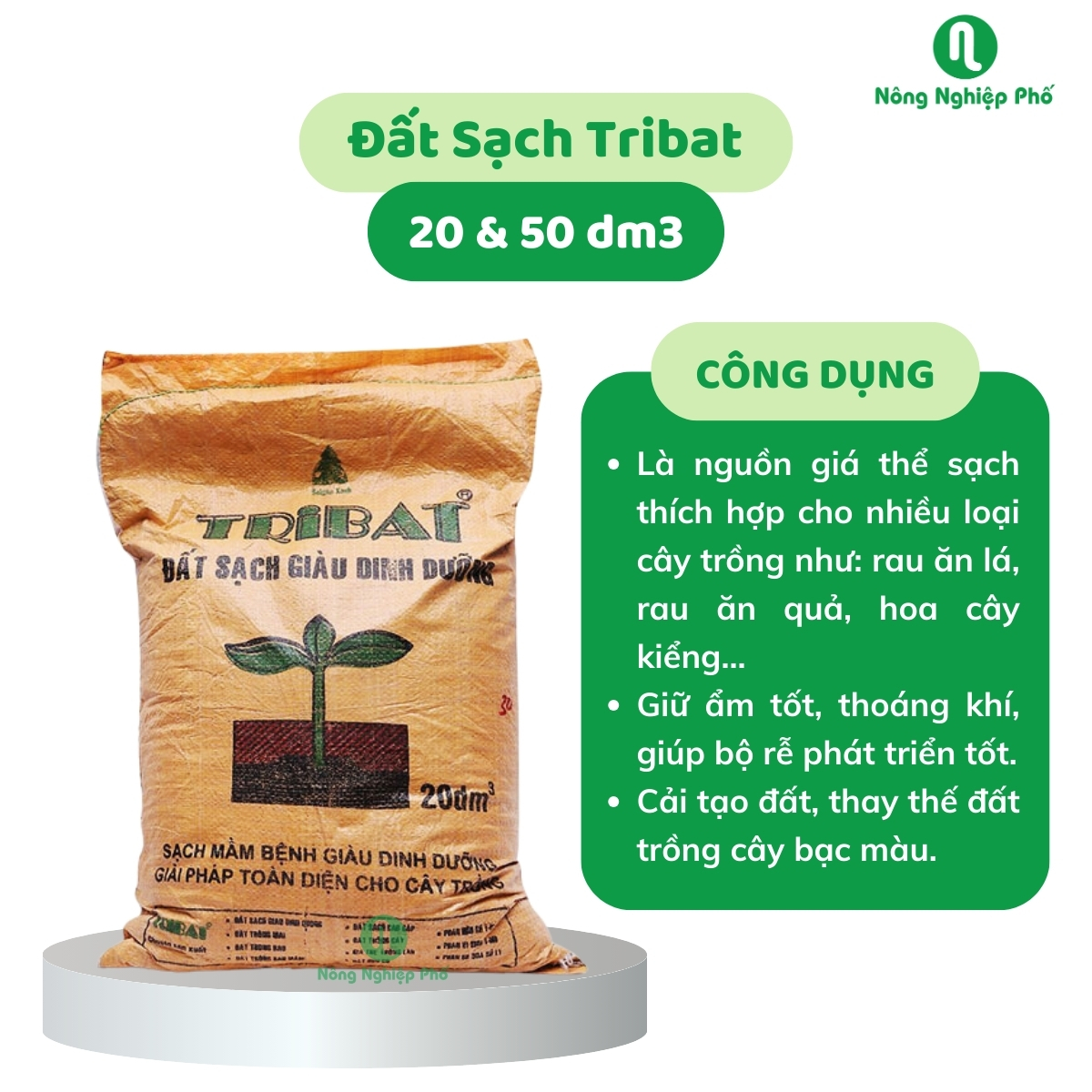 Đất Sạch Tribat Giàu Dinh Dưỡng 20dm3 &amp; 50dm3
