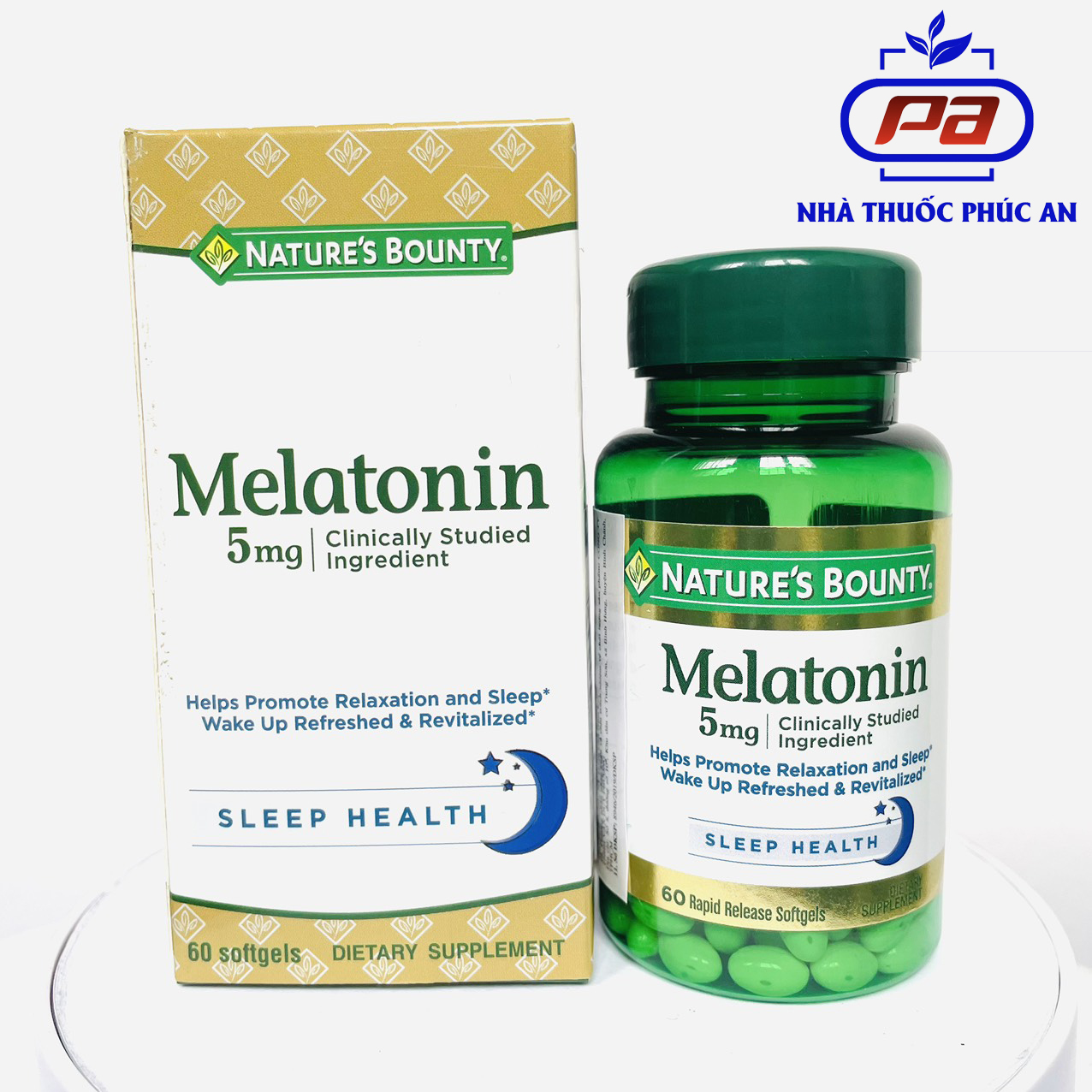 Viên uống bổ não, giảm căng thẳng giúp ngủ ngon Melatonin 5mg Nature's Bounty 60 Viên