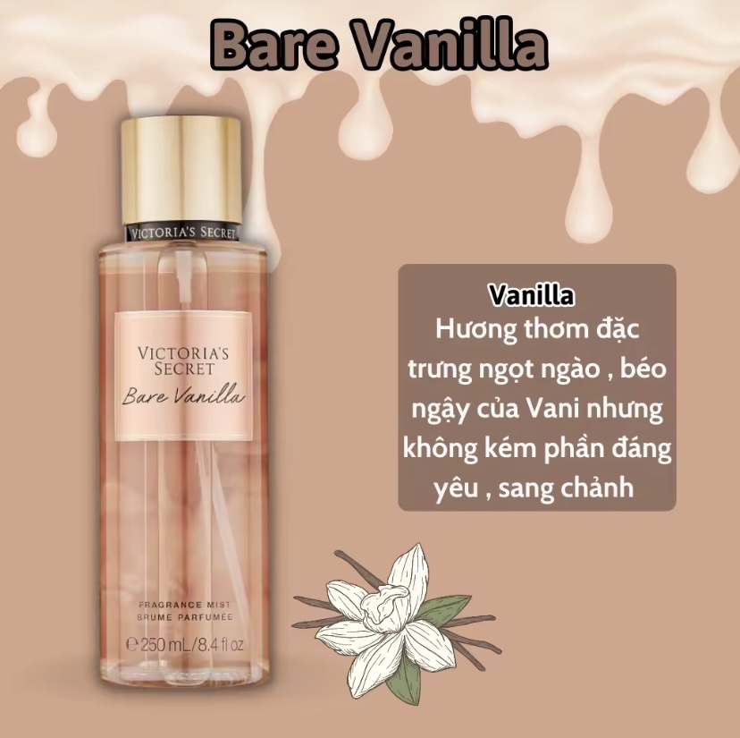 Victoria Secret Bare Vanilla Chính Hãng - Body Mist Victoria Secret Bare Vanilla 250ml &amp; Lotion Victoria Secret Bare Vanilla Chính Hãng 236ml