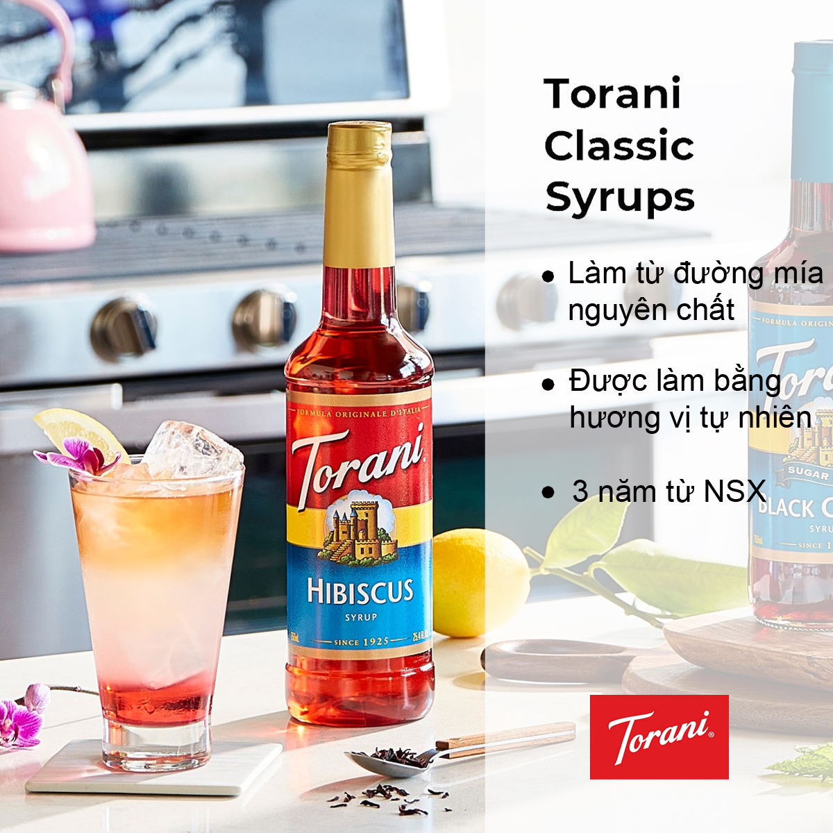Sirô Pha Chế Hương Vị Bụp Giấm Torani Classic Hibiscus Syrup 750ml Mỹ - Hương Hoa Nhiệt Đới - Tạo Vị Ngon, Độc Đáo Cho Cocktails, Mocktails & Trà