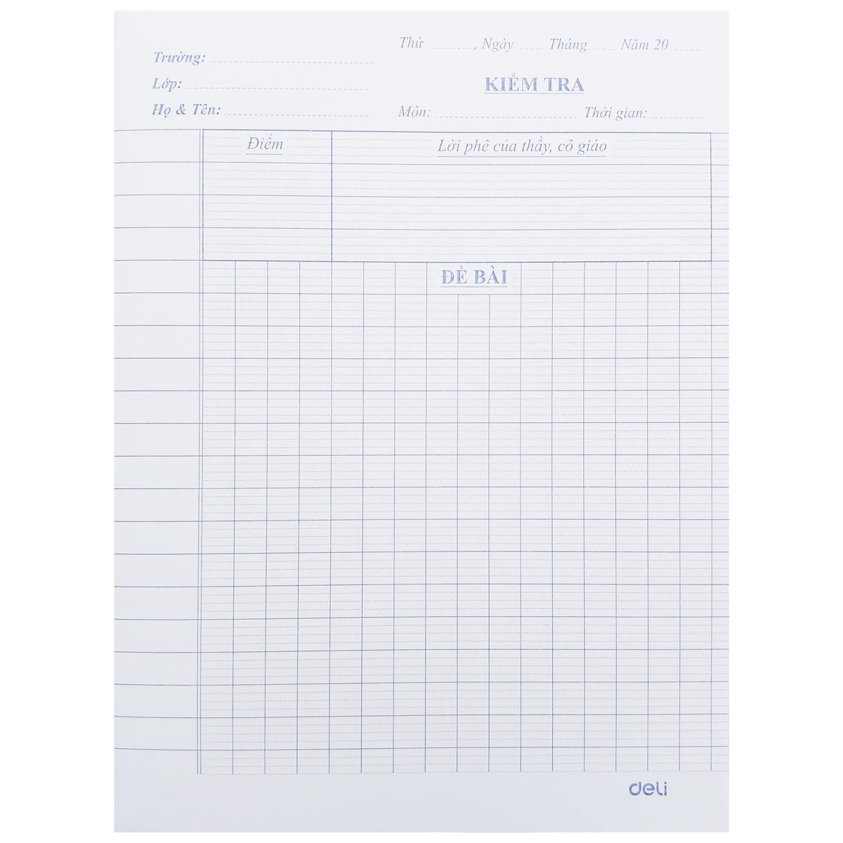 Giấy Kiểm Tra - 4 Ôly Vuông Ngang 2 mm - 205 x 155 mm - 100gsm - Deli CN605 (20 Tờ Kép)