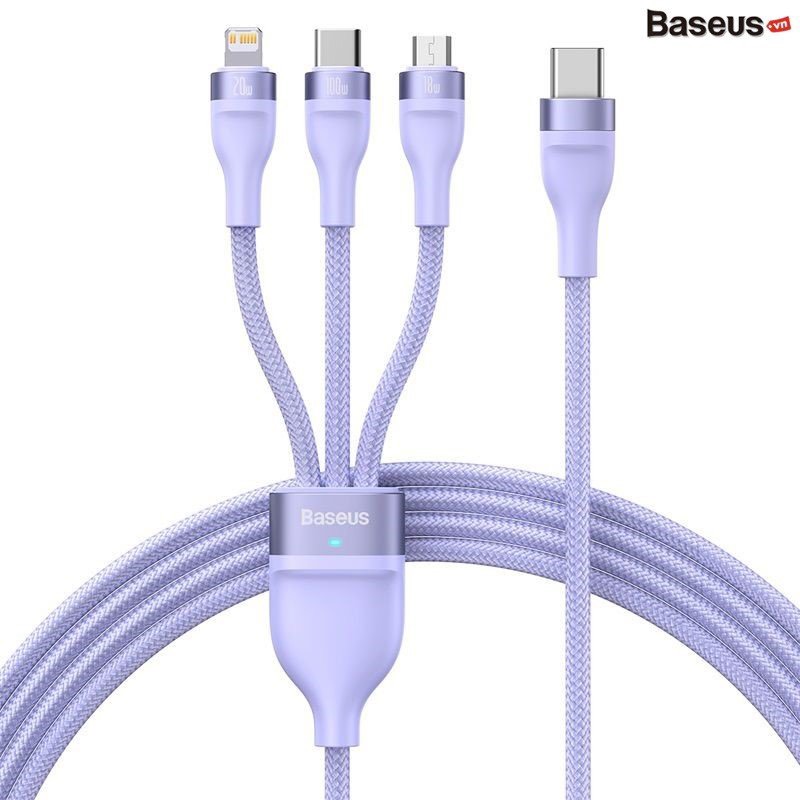 Cáp Sạc Nhanh Đa Năng 3 in 1 Baseus Flash Series Ⅱ One-for-three Fast Charging Cable Type-C/USB to M+L+C 100W Hàng chính Hãng