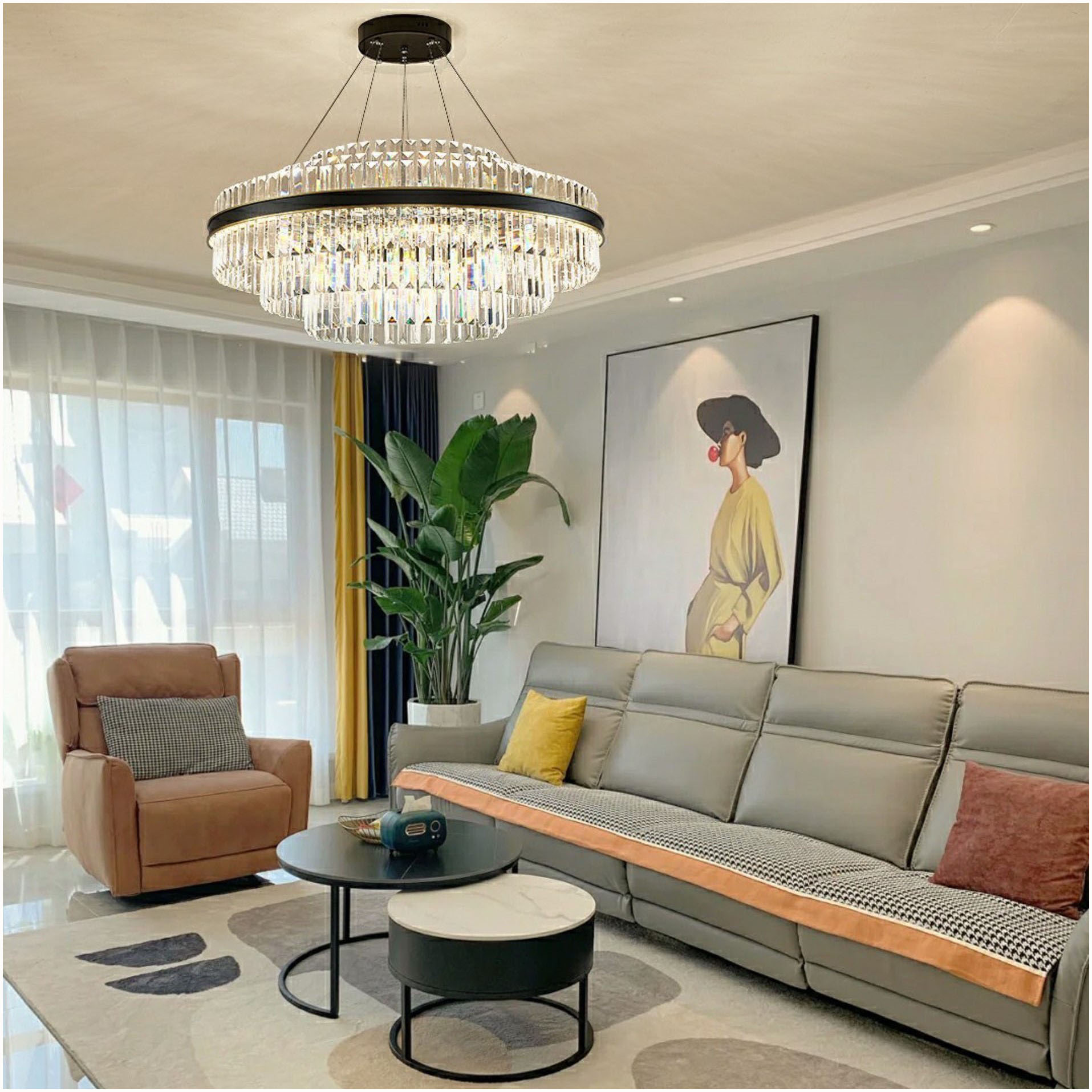 Đèn chùm Châu Âu, Đèn pha lê trang trí, Hàng Cao Cấp TẶNG BÓNG LED ĐỔI MÀU, Mã 8702