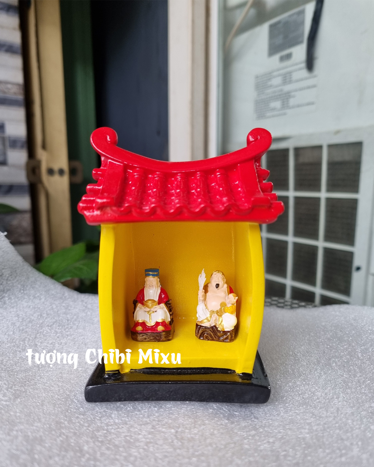 Miếu Thần Tài Thổ Địa 249K (Miếu size trung + 02 tượng 3cm + lư hương đất sét) mô hình bàn thờ Thần Tài Ông Địa mini Giàu có Quà tặng Đồ trang trí