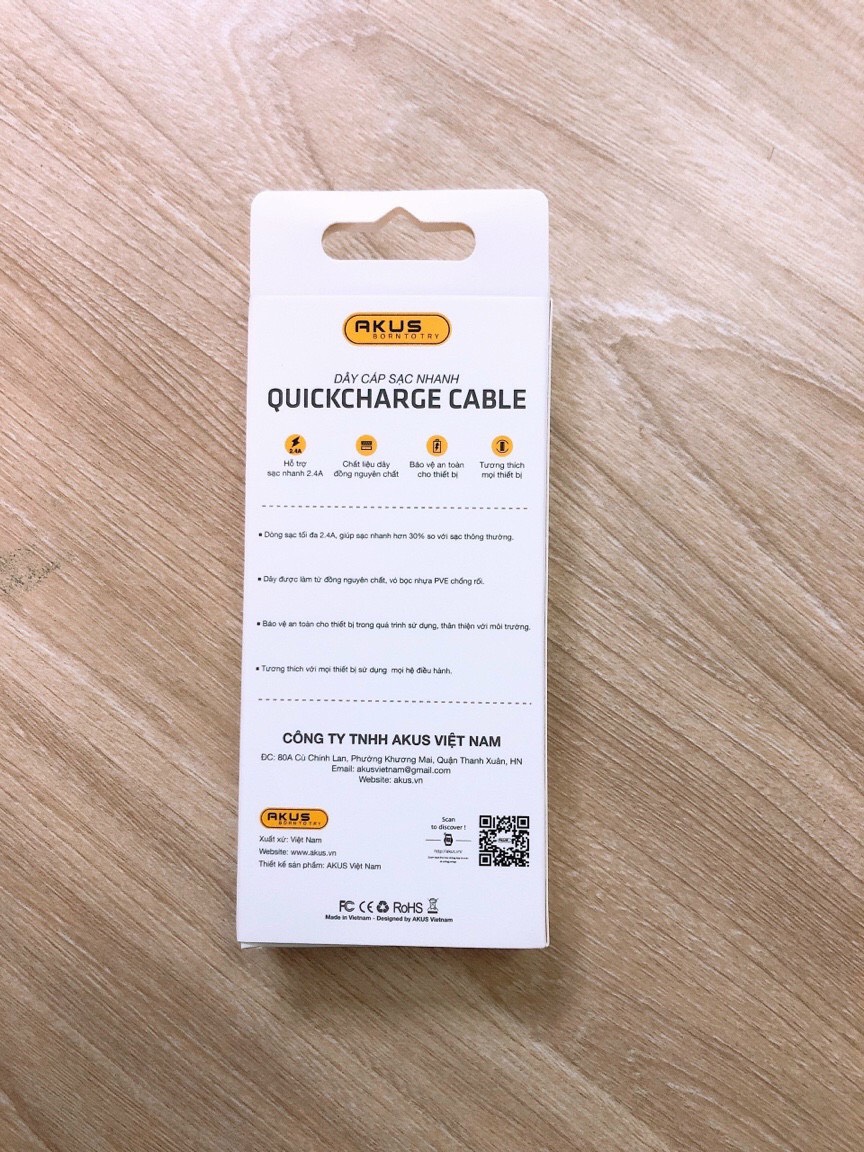 Cáp Sạc USB type c 2m Akus - Hàng chính hãng