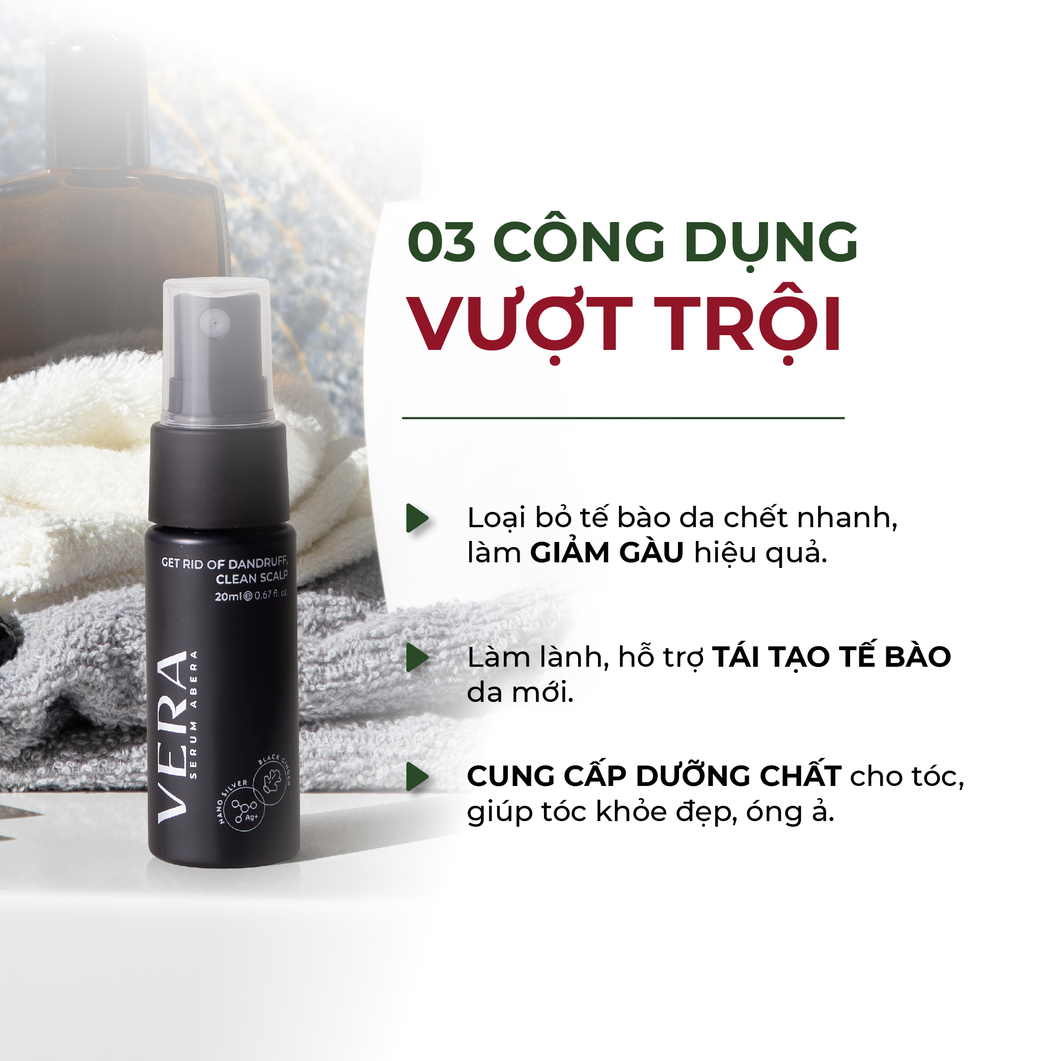 Serum Vera Abera Xử Lý Nhanh Tình Trạng Gàu, Ngứa, Nấm Da Đầu 20ml