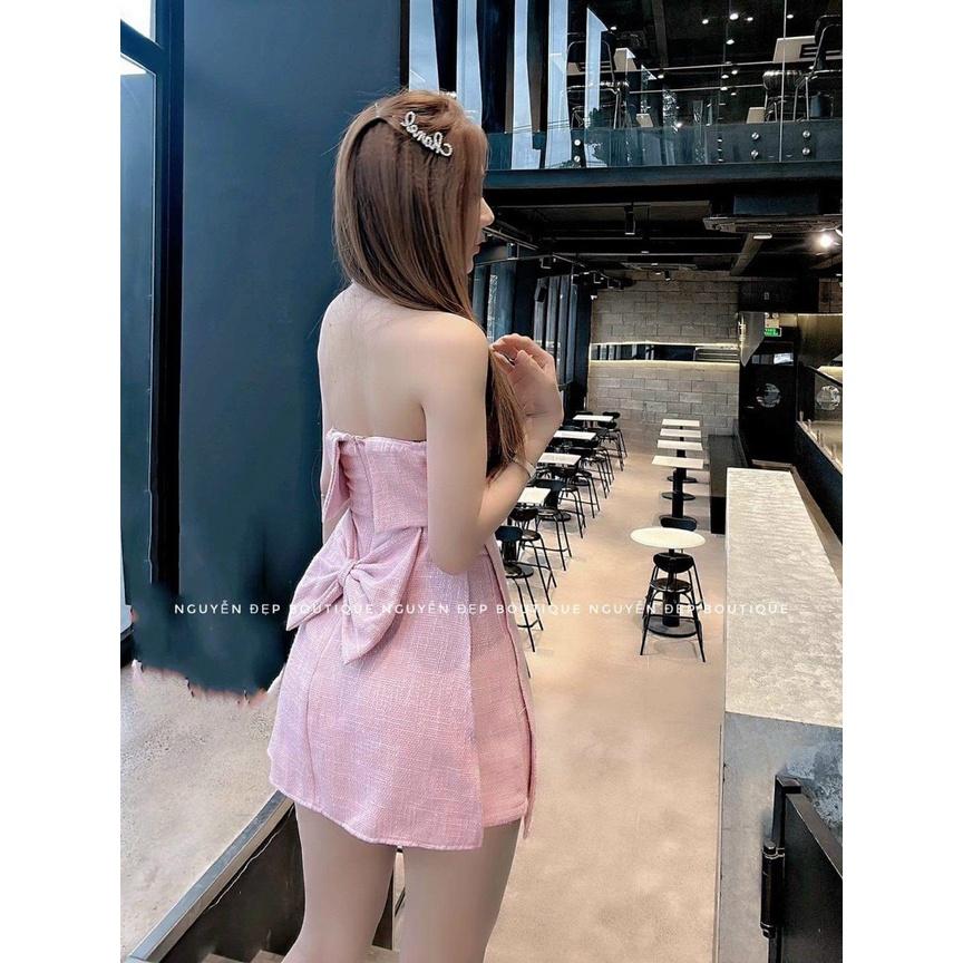 Set đầm nữ áo cúp ngực bèo có nơ sau lưng + quần from chữ A cực sang chảnh cho các nàng nhà Meowshop