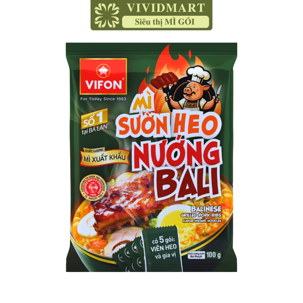 VIFON - Mì Vifon xuất khẩu Sườn heo nướng Bali, Mì Sườn heo nướng Baly Vifon cao cấp xuất khẩu (100g/gói)