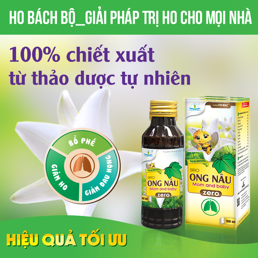 SIRO ONG NÂU MOM AND BABY ZERO Hỗ Trợ Giảm Ho, Đau Họng, Rát Họng, Khan Tiếng, Tiêu Đờm, Bổ Phổi, Ích Phế, Dùng Được Cho Người Tiểu Đường (Chai 100ml)