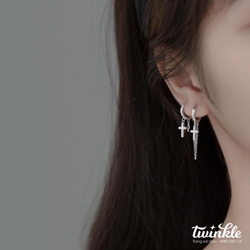 khuyên rai dáng dài sang chảnh lấp lánh đính đá của nữ - Twinkle Silver