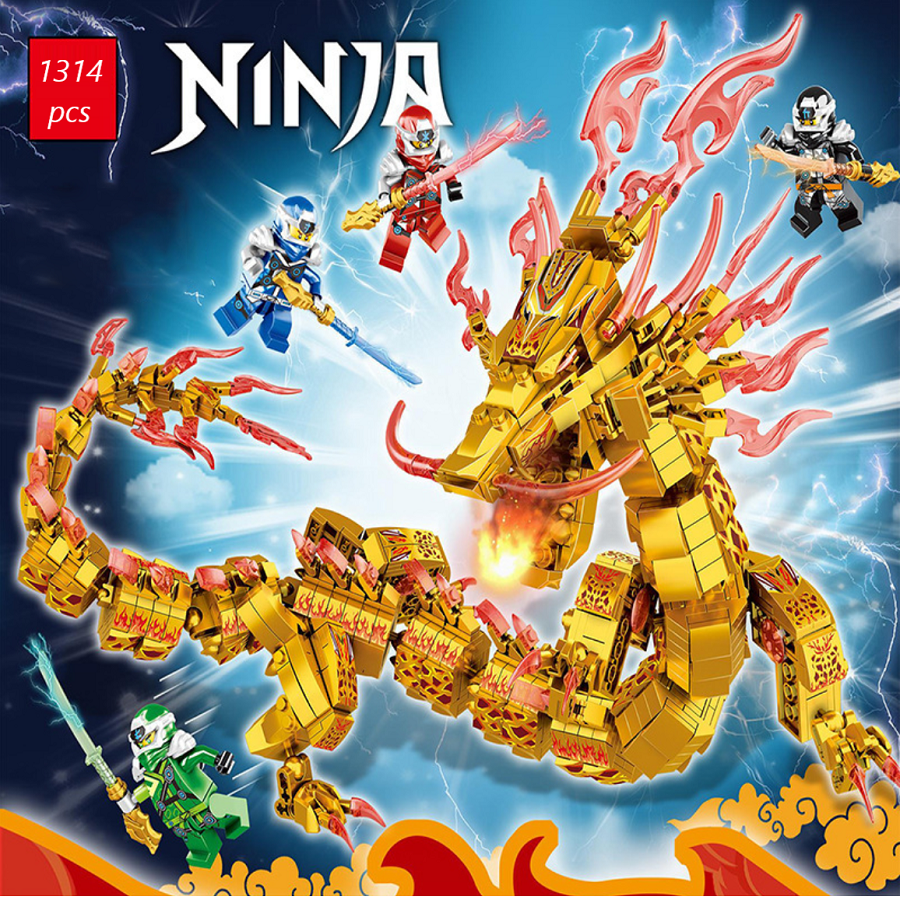 [1314 Chi Tiết] Bộ Đồ Chơi Xếp Hình Lắp Ghép Ninja Rồng Cho Bé, Lắp Ráp Dragon