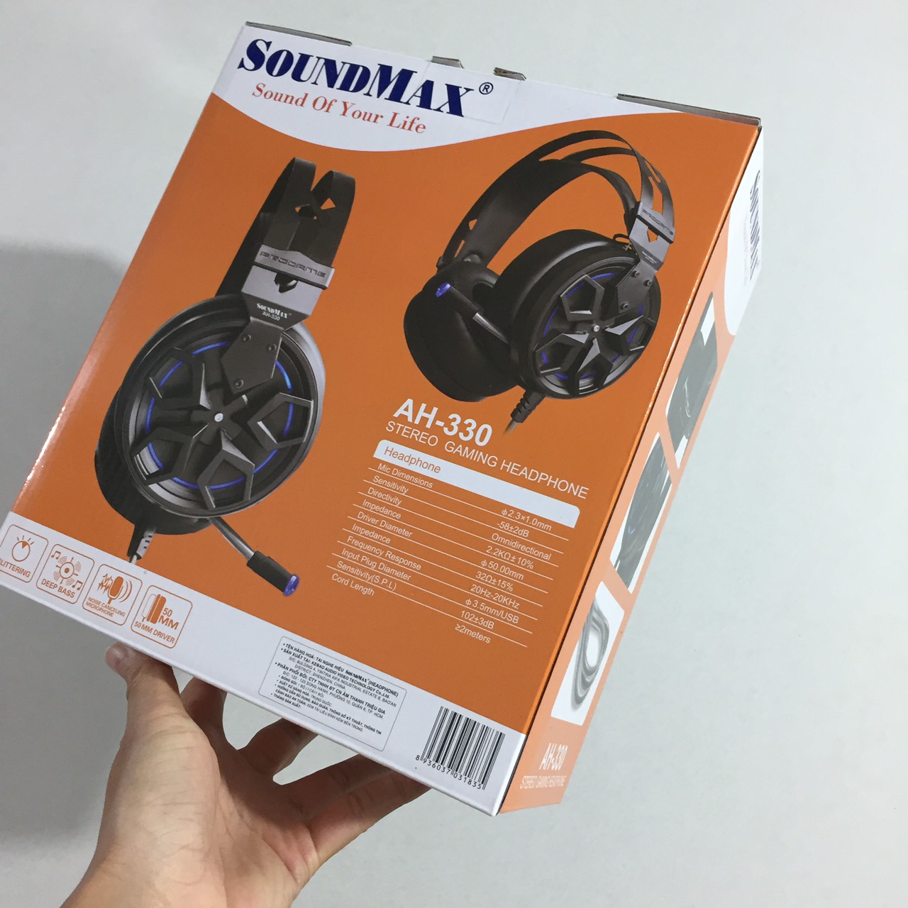 Tai nghe chụp tai gaming 2 chân cắm có đèn LED SOUNDMAX AH-330  - Hàng chính hãng