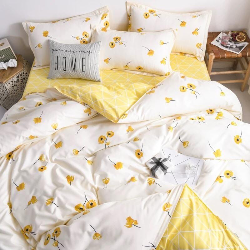 Set ga gối chăn mùa hè cottong poly 4 món hàng nhập khẩu họa tiết Hoa lá