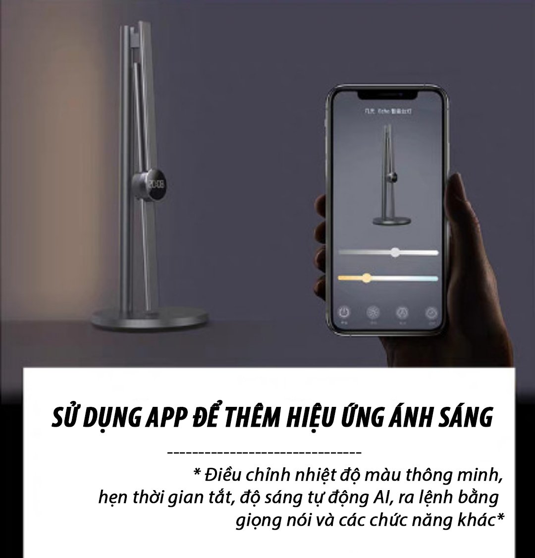 Đèn Bàn Echo AI Thông Minh Học Tập, Làm Việc, Đọc Sách Điều Chỉnh Độ Sáng Và Góc Độ Vô Cấp, Sử Dụng APP Điều Khiển Từ Xa Led Chống Cận Bảo Vệ Mắt An Toàn Cho Sức Khỏe, Cảm Biến Hồng Ngoại Tự Động Bật Tắt, Hẹn Giờ, Màn Hình Đồng Hồ Sang Trọng Đẳng Cấp