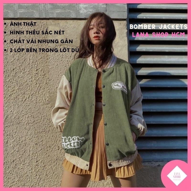 Áo Bomber Nhung Gân 2 Lớp - Lót Dù Bên Trong Form rộng Unisex Nam Nữ Couple, Áo Khoác Bomber Bóng Chày Nhung Gân logo thêu YELLOW FLICKER Form Rộng 2 Lớp Unisex Nam Nữ Phong Cách Hàn Quốc Ulzzang