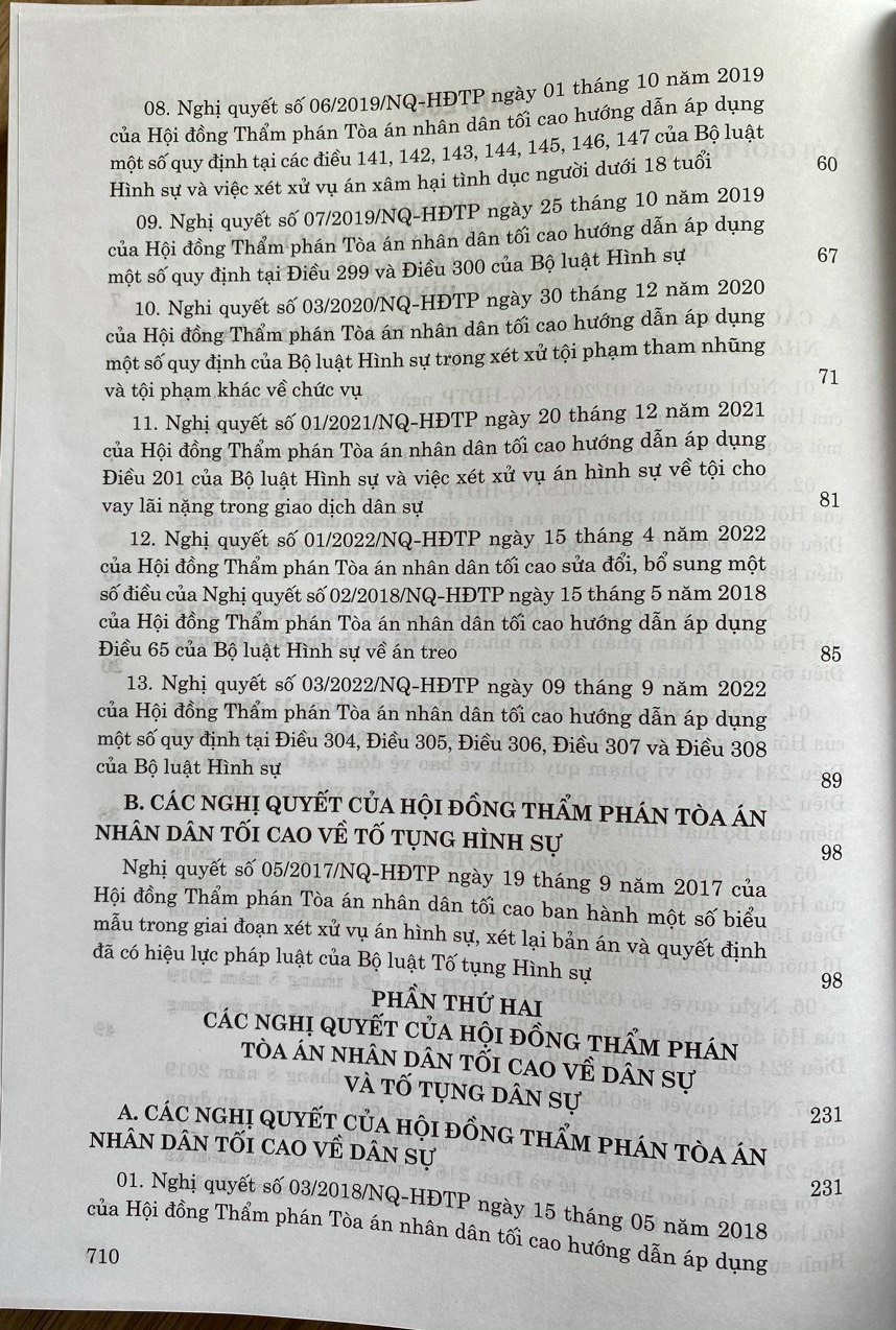 Các nghị quyết của Hội đồng thẩm phán Toà án nhân dân tối cao về Hình sự - Tố tụng Hình sự - Dân sự - Tố tụng Dân sự - Hành chính từ 1986 đến 2023