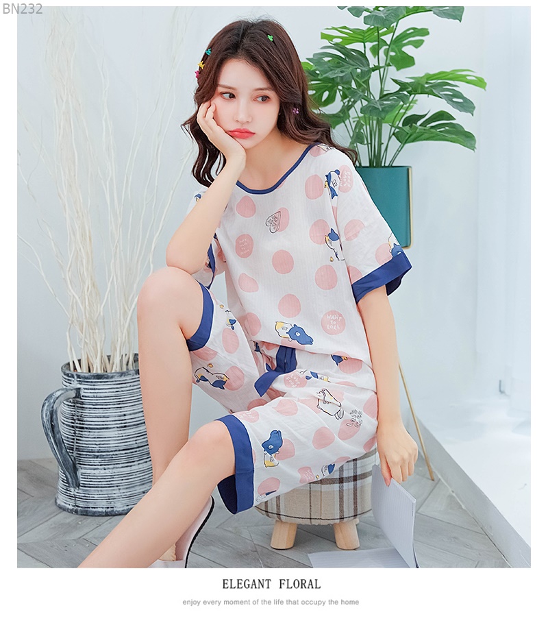 Bộ lửng mặc nhà Đồ ngủ nữ tay lửng chất vải cotton crepe mịn thoáng mát hàng đẹp chuẩn