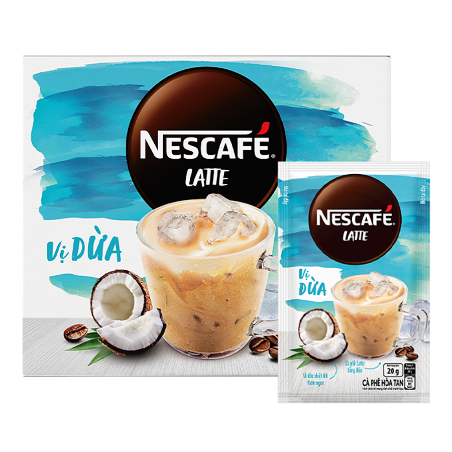 Cà phê hòa tan NESCAFÉ Latte VỊ DỪA (hộp 10 gói x 20g)