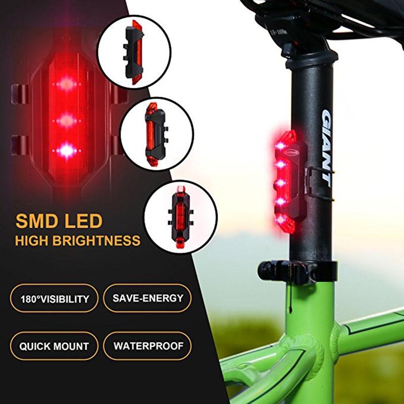 Đèn LED cảnh báo an toàn siêu sáng gắn đuôi xe đạp có sạc USB