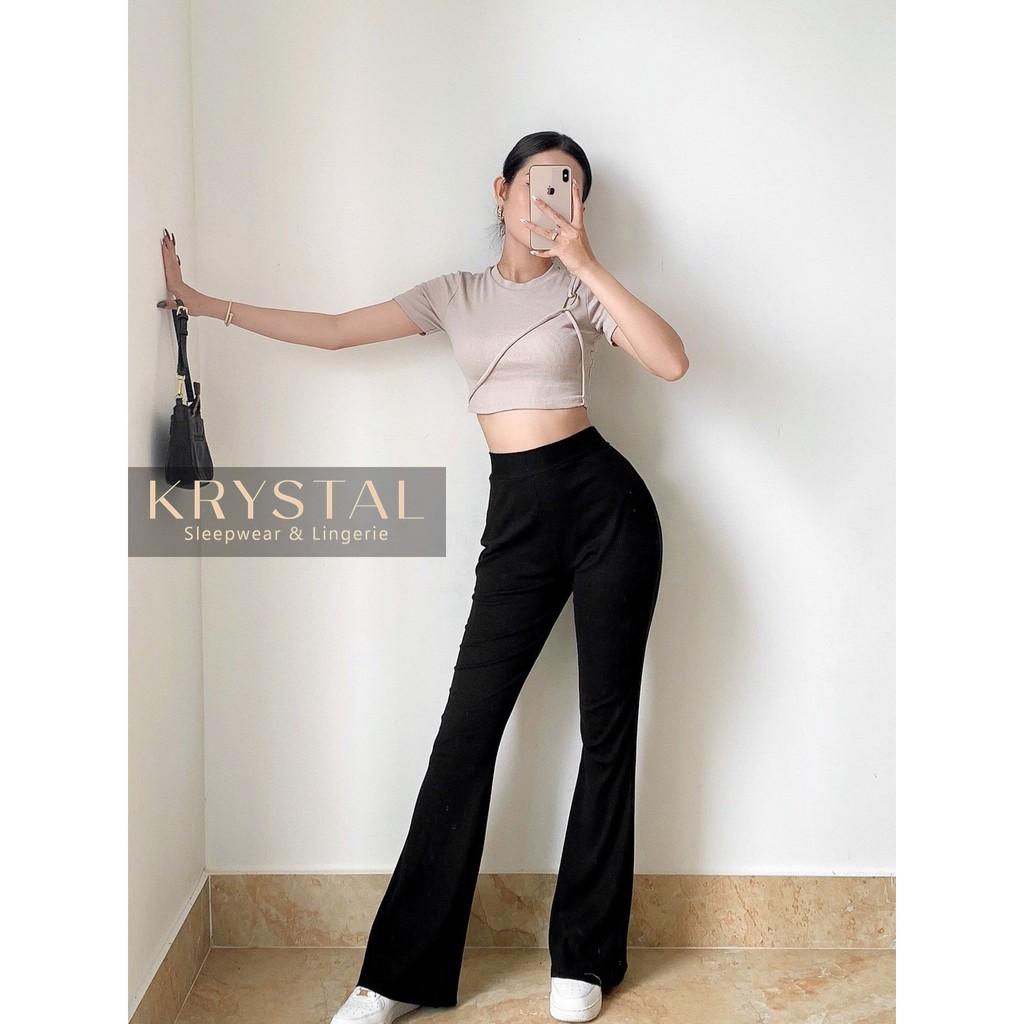 Áo croptop nữ thun tay ngắn có dây chéo ngực ôm body KRYSTAL NK55