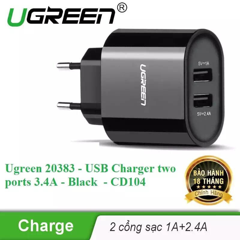 Ugreen UG20383CD104TK 3.4A màu Đen Củ sạc nhanh 2 cổng USB - HÀNG CHÍNH HÃNG