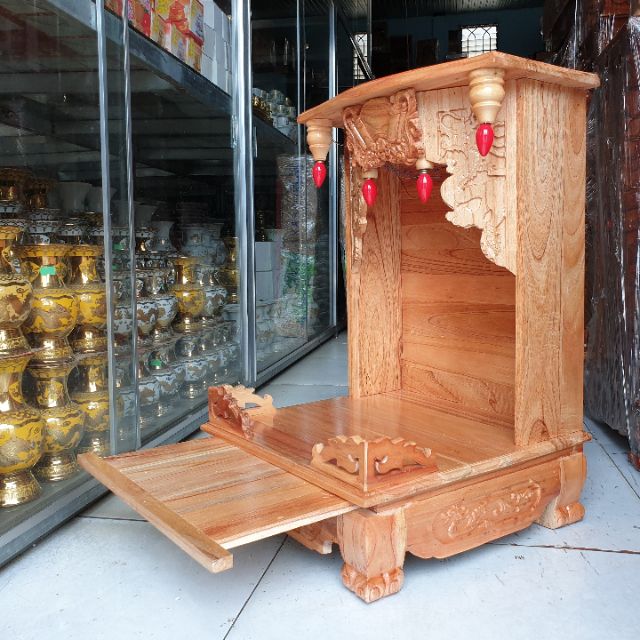 Bàn thờ thần tài ông địa gỗ xoan ngang 40 cm chân quỳ