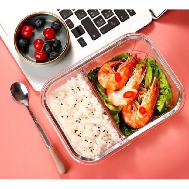 Hộp cơm thủy tinh chia ngăn, hộp cơm văn phòng đựng thức ăn cao cấp