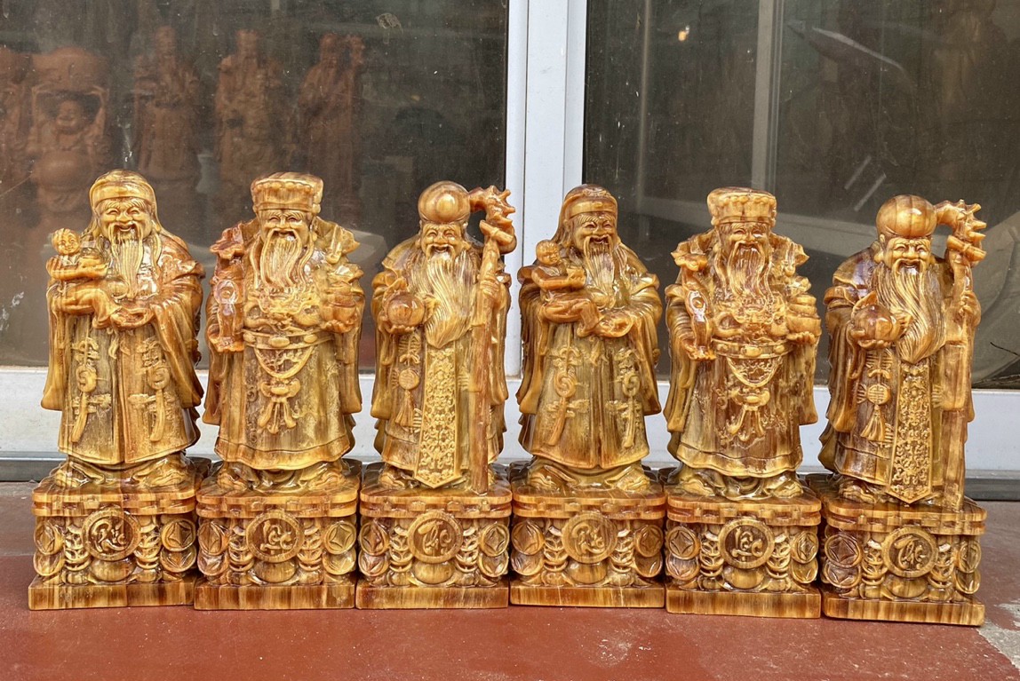 Bộ tượng phật tam đa phúc lộc thọ bằng gỗ huyết long mọng dầu đẹp long lanh kt cao 20cm