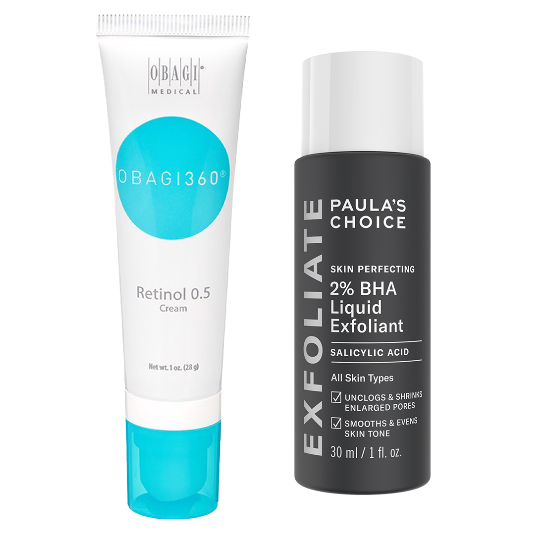 Combo Sản phẩm ngừa mụn, giảm thâm nám Obagi Retinol 0.5 + Paula's Choice Skin Perfecting 2% BHA Liquid