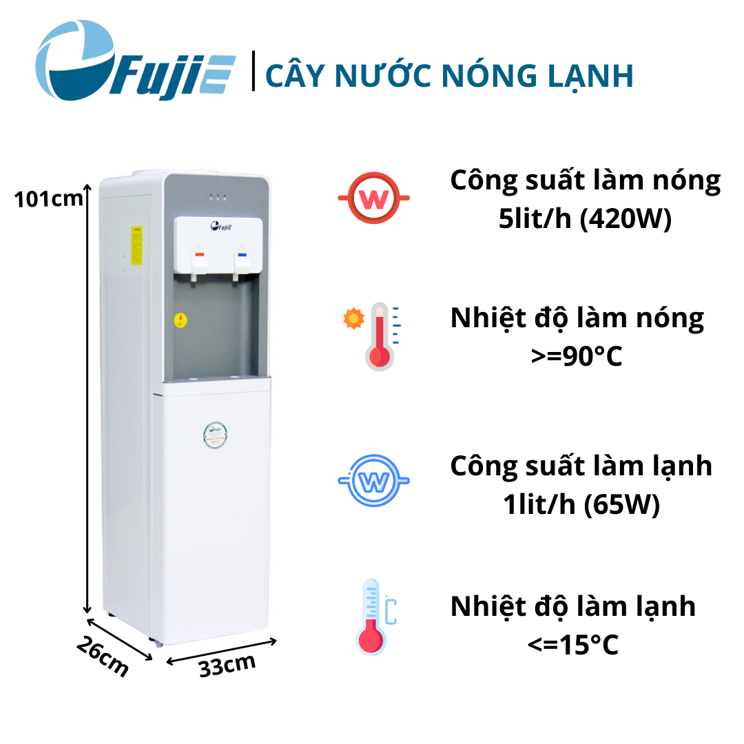 Cây nước nóng lạnh FujiE WD1900E công nghệ làm lạnh bằng chip điện tử đạt tiêu chuẩn quốc tế bảo hành 24 tháng toàn quốc - Hàng chính hãng