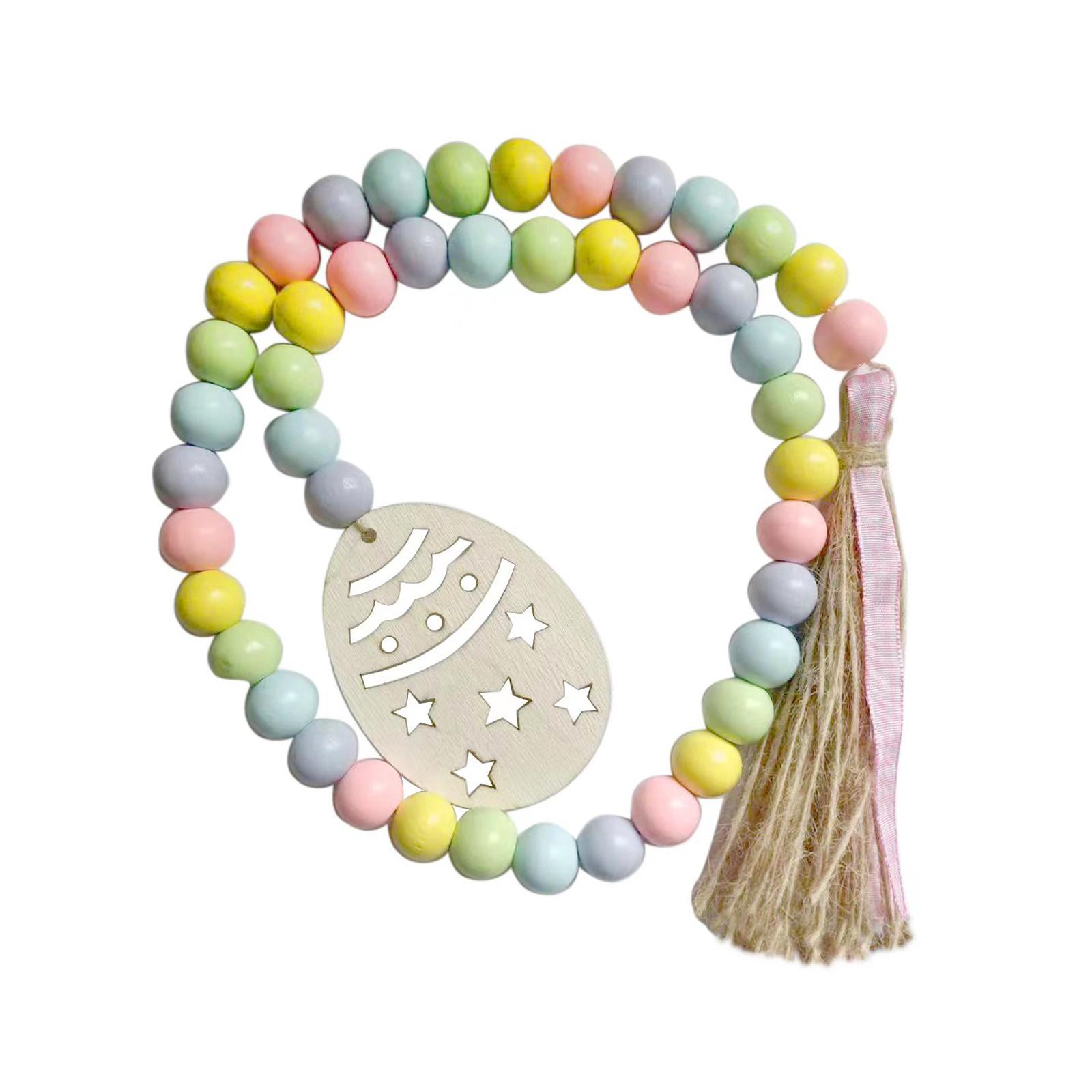 Vòng hoa hạt gỗ Phục sinh với tua Boho Chuỗi hạt gỗ 2,78-Feet