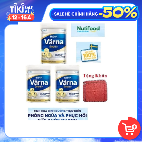 Combo 03 hộp Sữa bột Värna Complete Lon 850g của Nutifood Thụy Điển dành cho người cao tuổi, người bệnh cần phục hồi sức khỏe tặng khăn mặt bông mềm mịn