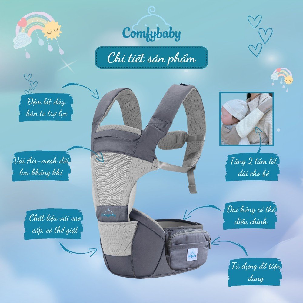 Địu ngồi cao cấp 4 tư thế 2 trong 1 Comfybaby CF818
