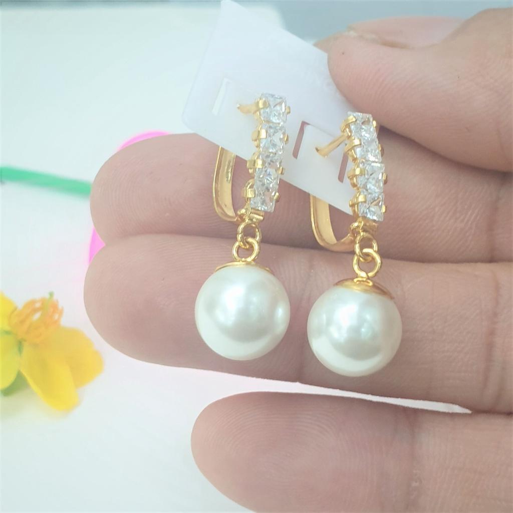 Bông Tai Kiểu Ngọc Dáng Thả Xoàn Cao Cấp-Dùng lâu dài tắm rửa thoải mái không phai