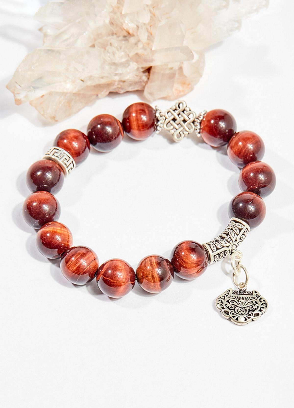 Vòng tay phong thủy đá mắt hổ nâu đỏ charm túi như ý 10mm mệnh hỏa , thổ - Ngọc Quý Gemstones