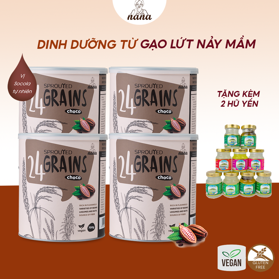 Sữa Hạt 24Grains 700g x4 Hộp (2.8kg) Vị Socola Tự Nhiên Cho Trẻ Từ 3 Tuổi &amp; Người Lớn Bổ Sung Dinh Dưỡng Toàn Diện